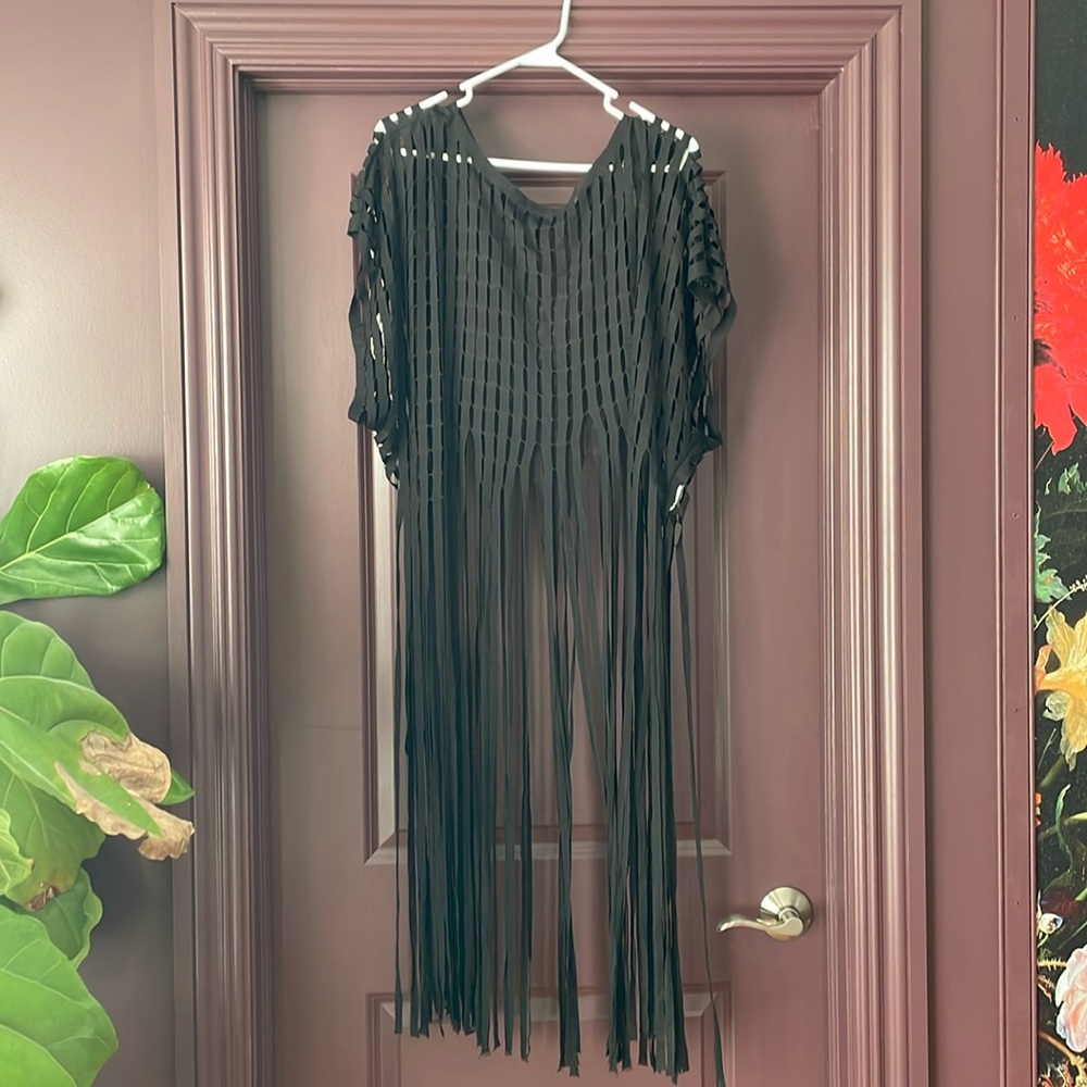 Black Macrame Dress with Fringe from Bluzat (one size)